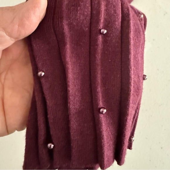 Chico's Beaded Cardigan Burgundy Longline Pleated Women’s Size 12 (L) Chico’s 2 - Picture 3 of 12